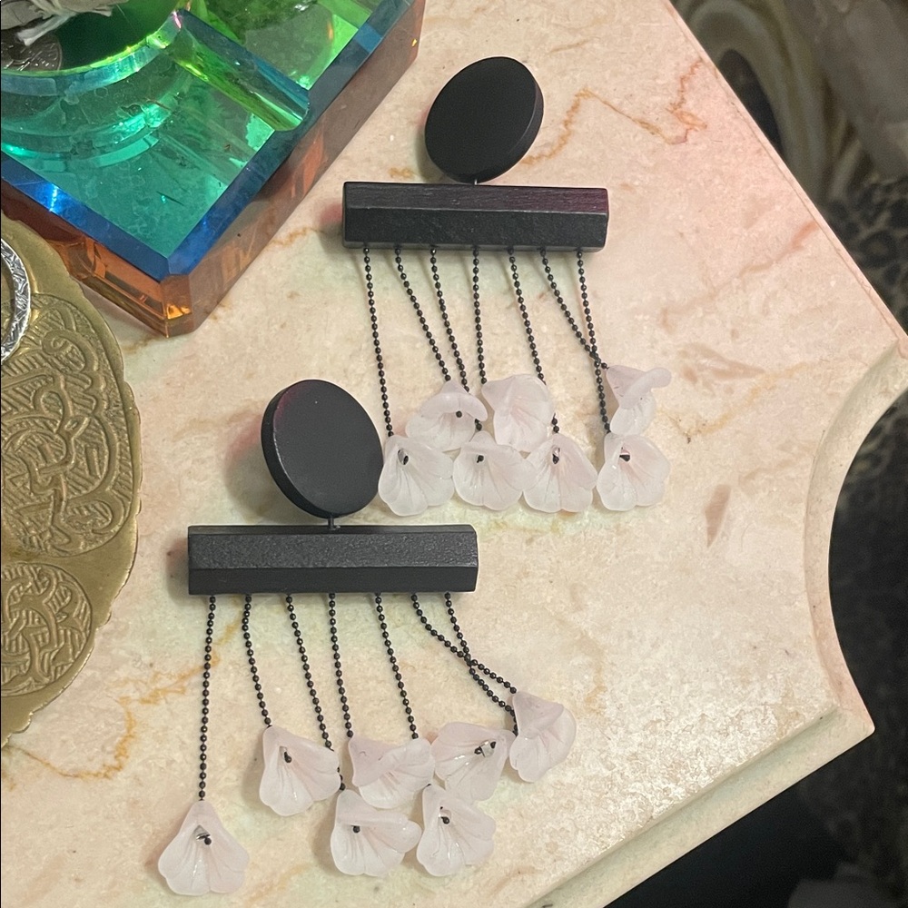 Elegant Black and White Floral Earrings